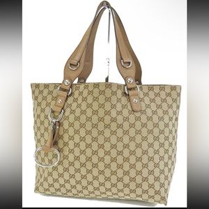 Gucci Brown GG Canvas Leather Tote Bag